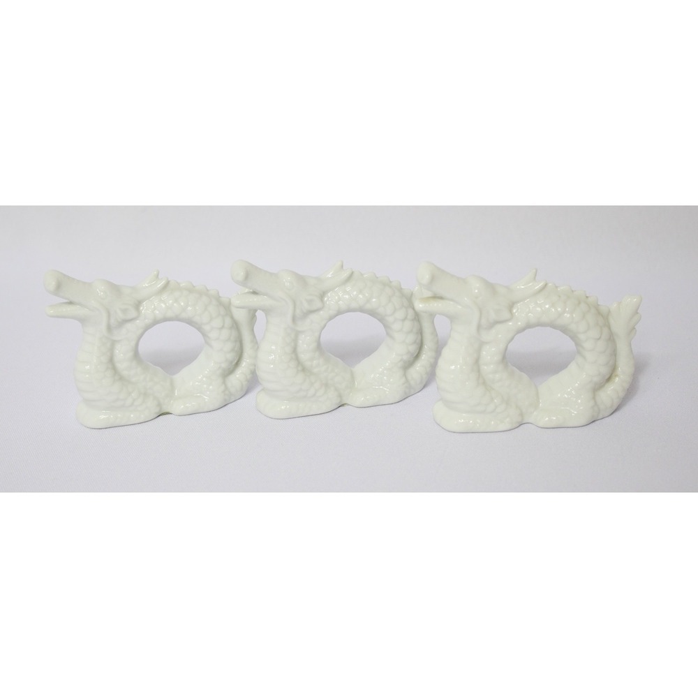 Ceramic Chinese Dragon Napkin Rings Holders White‎ Pier 1 Imports VTG Set of 3
